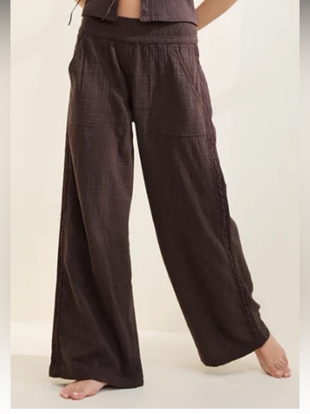 Aerie Wide Leg Gauze Brown Pants